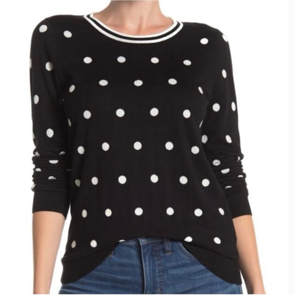 J. Crew Women’s Polka Dot Crew Neck Pullover in Black/White – Size Large